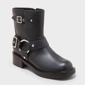 Universal Thread Women's Faux Leather Mid Calf Ankle Boots Block Heel Black Sz 6